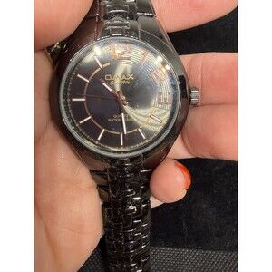 OMAX Since 1946 Women’s Black Quartz Wrist Watch Rose Gold Accents Water Resist